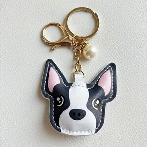 French Bulldog Keychain – Cute Dog Bag Purse Charm with Pearl – Black & White
